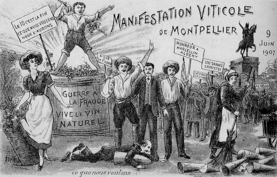 Gravure datant de 1900 sur les manifestiations viticoles